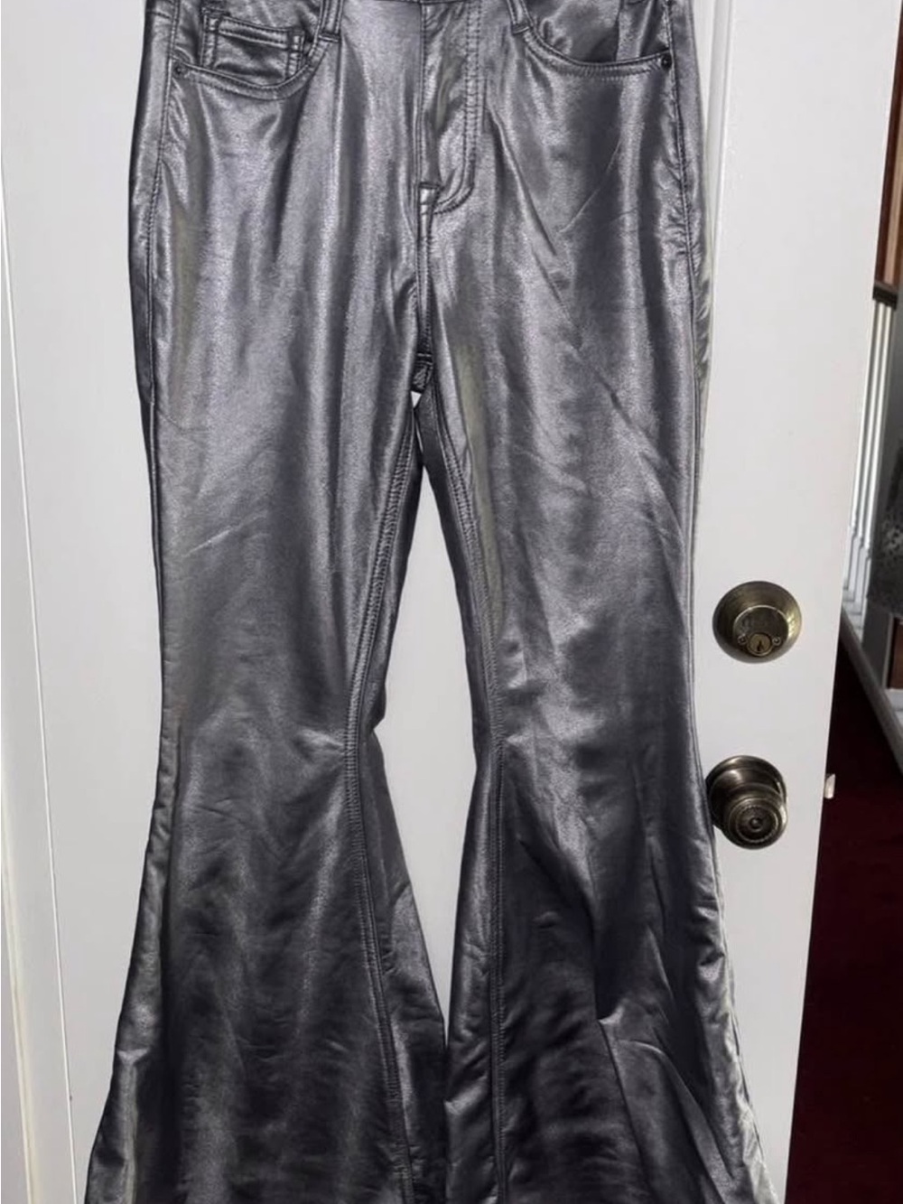 Rock & Roll Cowgirl Silver Metallic Boot Cut Flare Pants